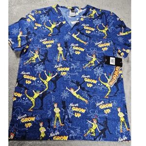 Cherokee Tooniforms Disney Peter Pan Never Grow Up Scrub Top Blue